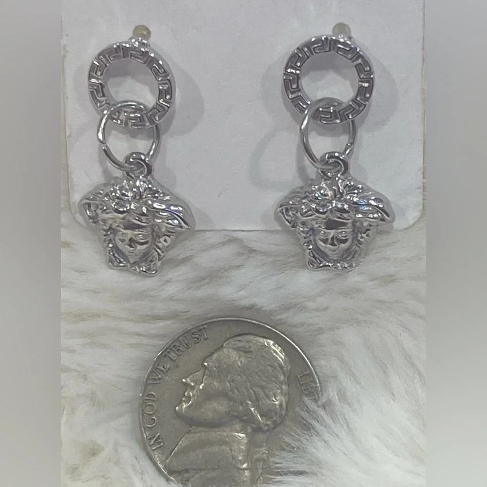 Dainty Silver Medusa Small Dainty Dangle Earrings - Women Jewelry - Picture 2 of 2